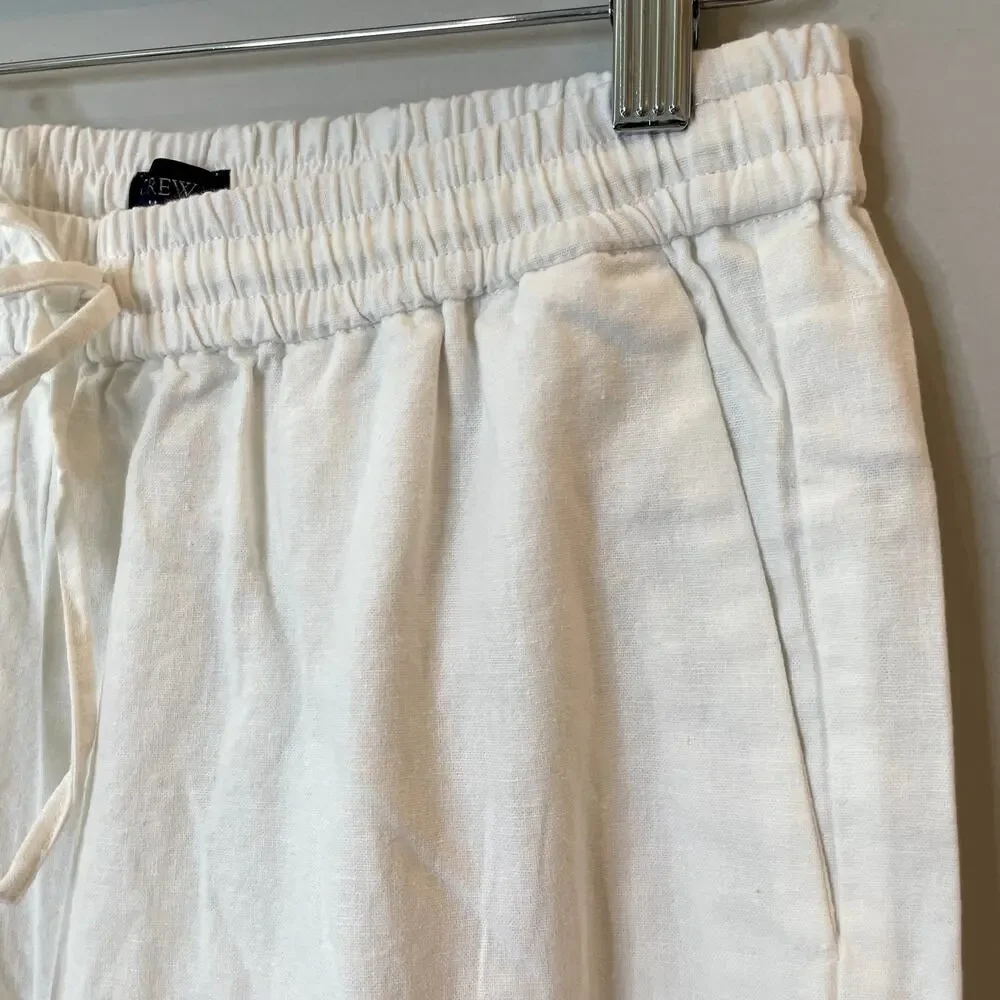 J.Crew Factory Linen Blend Slim Wide Leg Drawstring Pant Holiday CG402 White 2 - Picture 4 of 14